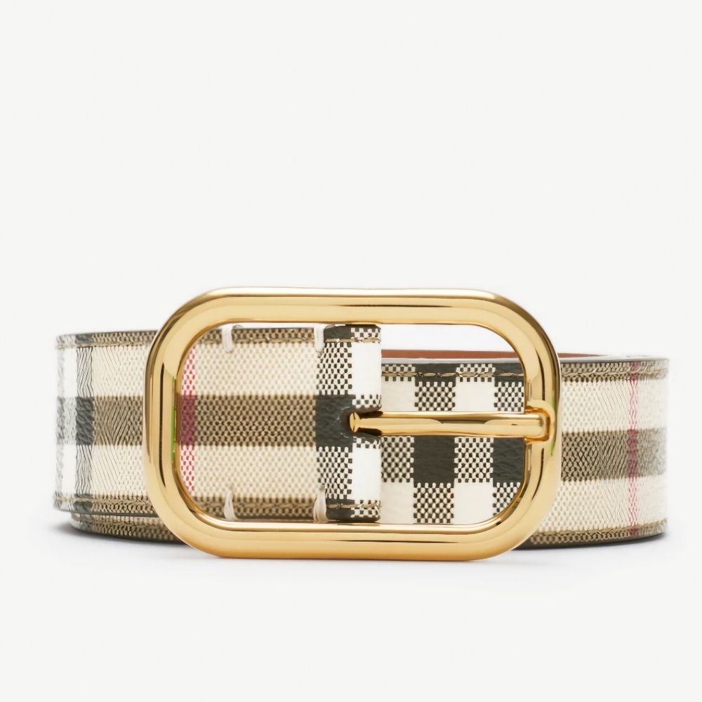 Burberry Check Belt, Archive Beige/gold, Medium